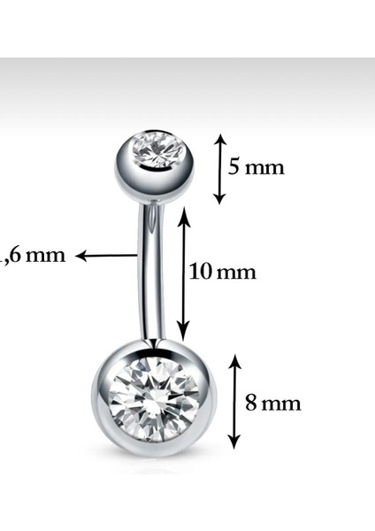 By Dilek Çetin Acessorry Cerrahi Çelik Gümüş Renk Taşlı Göbek Piercingi