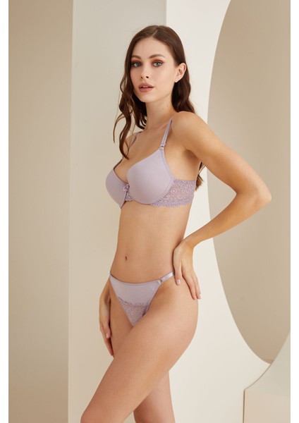 Lila Dantel Detaylı Sütyen Külot Takım modelleri