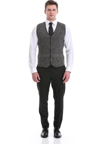 Siyah Regular Fit Desenli Yünlü Triko Yelek fiyatları