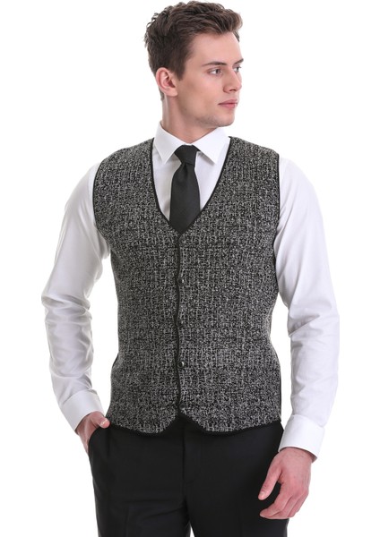 Siyah Regular Fit Desenli Yünlü Triko Yelek fırsatları