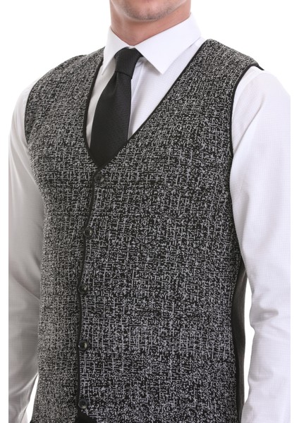 Siyah Regular Fit Desenli Yünlü Triko Yelek indirimleri