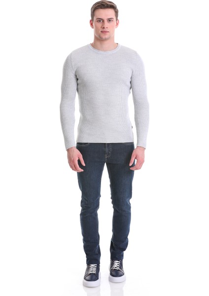 Gri Slim Fit Fitilli Bisiklet Yaka Yünlü Triko Kazak fiyatları