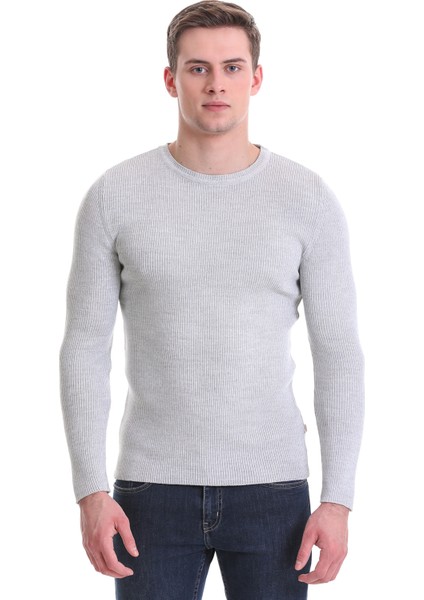 Gri Slim Fit Fitilli Bisiklet Yaka Yünlü Triko Kazak modelleri