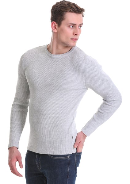Gri Slim Fit Fitilli Bisiklet Yaka Yünlü Triko Kazak indirimleri