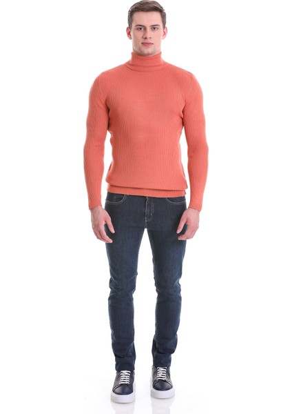 Somon Slim Fit Fitilli Balıkçı Yaka Yünlü Triko Kazak