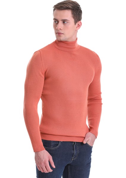 Somon Slim Fit Fitilli Balıkçı Yaka Yünlü Triko Kazak