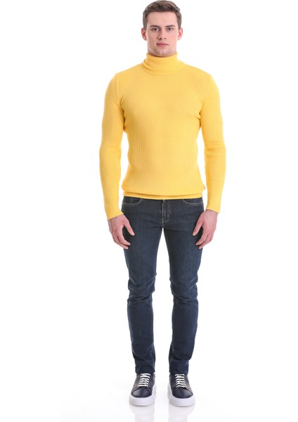 Sarı Slim Fit Fitilli Balıkçı Yaka Yünlü Triko Kazak fiyatları