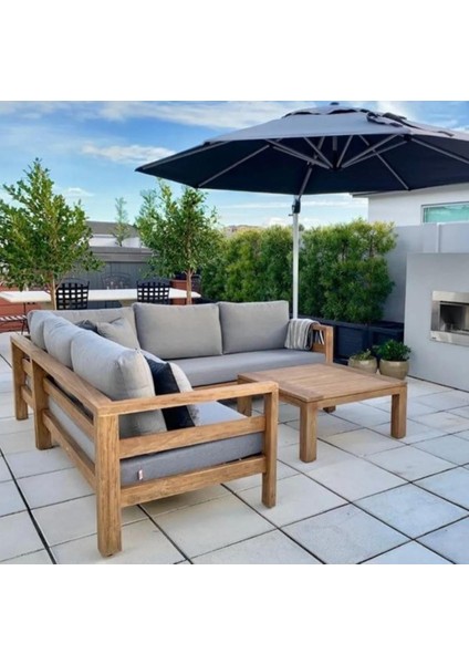 Spring Bahçe Balkon Teras Ahşap Köşe Koltuk Takımı