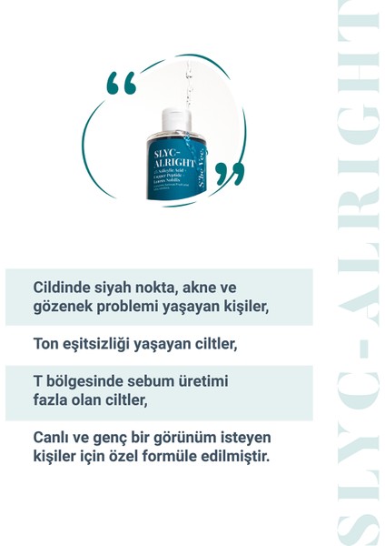 S'he Vec SLYC-ALRIGHT-Salisilik Asit  ve Siyah Nokta Karşıtı Arındırıcı & Canlandırıcı Bha Tonik 200ml