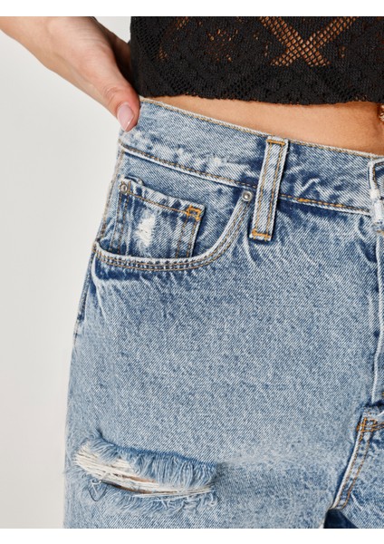 Mom Fit Yüksek Bel Mini Jean Kadın Şort