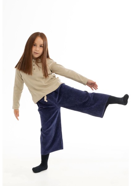 Kadife Palazzo Pantolon Çocuk Lacivert