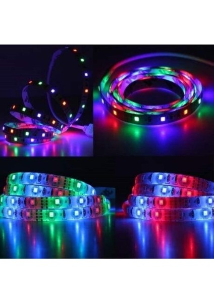 5 Metre Rgb Şerit LED Iç Dış Mekan Slikonlu Set Adaptör Uzaktan Kumandalı 16 Renkli Tak Çalıştı