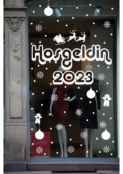 Hoşgeldin 2023 Yılbaşı Happy New Year Sticker Çıkartma Süsü Yeni Yıl Parti Cam Noel Ağacı Kar Tanesi