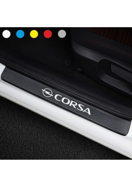 Opel Corsa Için Uyumlu Aksesuar Oto Kapı Eşiği Sticker Karbon 4 Adet
