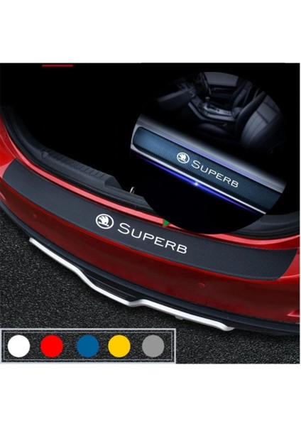 Skoda Superb Için Uyumlu Aksesuar Oto Bagaj ve Kapı Eşiği Sticker Seti Karbon