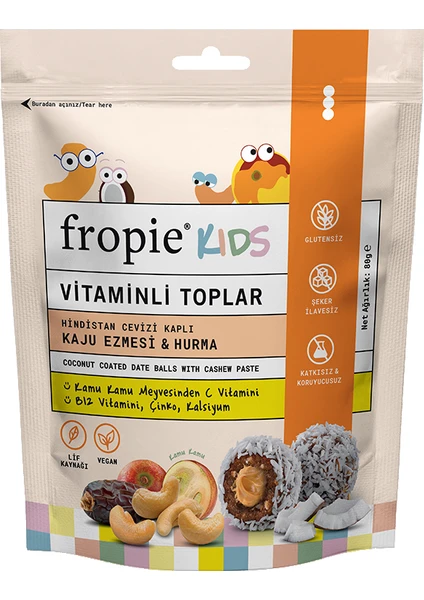 Hindistan Cevizi Kaplı, Kaju Ezmesi & Hurmalı Vitamin Topları (Kids) - 80 g