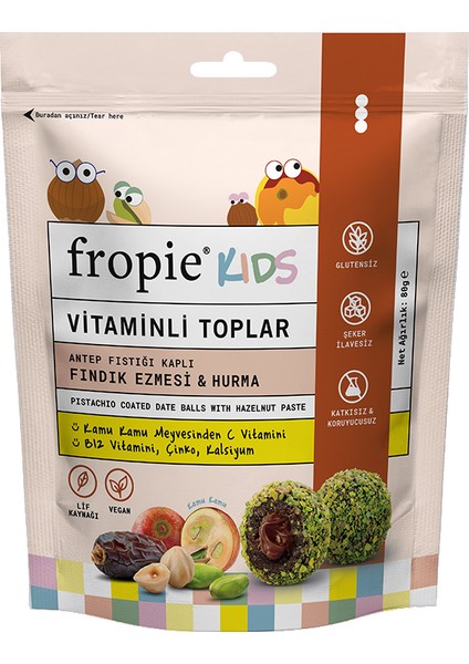 Antep Fıstığı Kaplı, Fındık Ezmesi & Hurmalı Vitamin Topları (Kids) - 80 g