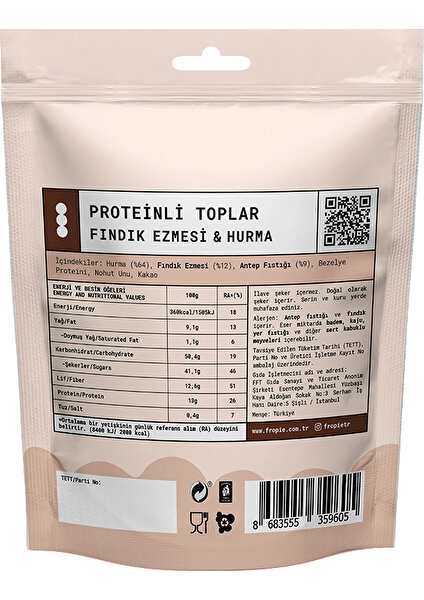 Antep Fıstığı Kaplı, Fındık Ezmesi & Hurmalı Protein Topları - 80 g