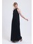 Piliseli Uzun Abiye Saten Elbise | ELB35127 Siyah 2