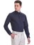 Lacivert Slim Fit Düz 100% Pamuklu Slim Yaka Uzun Kollu Casual Saten Gömlek 1