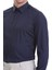 Lacivert Slim Fit Düz 100% Pamuklu Slim Yaka Uzun Kollu Casual Saten Gömlek 5