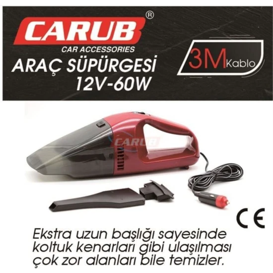 Karva Carub Çakmaklık Girişli Oto Temizleyici Araç Süpürgesi 12V Ultra Çekim