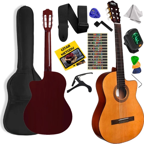 Midex CG-395M Klasik Gitar 4/4 Kesik Kasa Full Set (Çanta Askı Tuner Metod Pena)