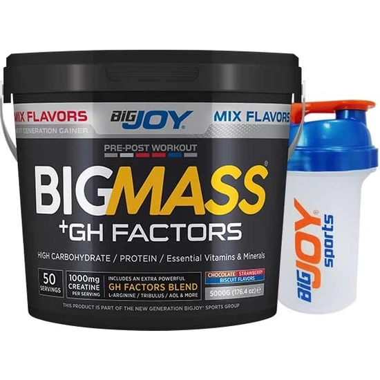 Bigjoy Sports Bigmass Ghfactors Mass Gainer 5 kg Mix Aroma (Bisküvi-Çikolata-Çilek) Karbonhidrat Tozu