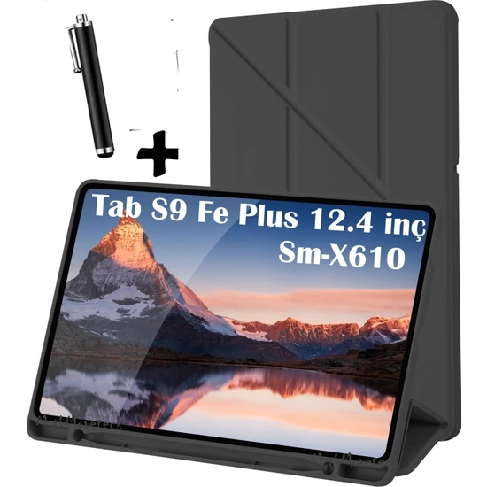 M.tk moveteck Samsung Galaxy Tab S9 Fe Plus 12.4 SM-X610 Kılıf Kalem Bölmeli Trifolding Yatay Dikey Standlı Case Hediye Kalemli