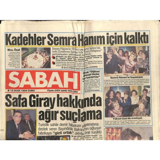 Gökçe Koleksiyon Sabah Gazetesi 13 Ocak 1989 Safa Giray Fiyatı