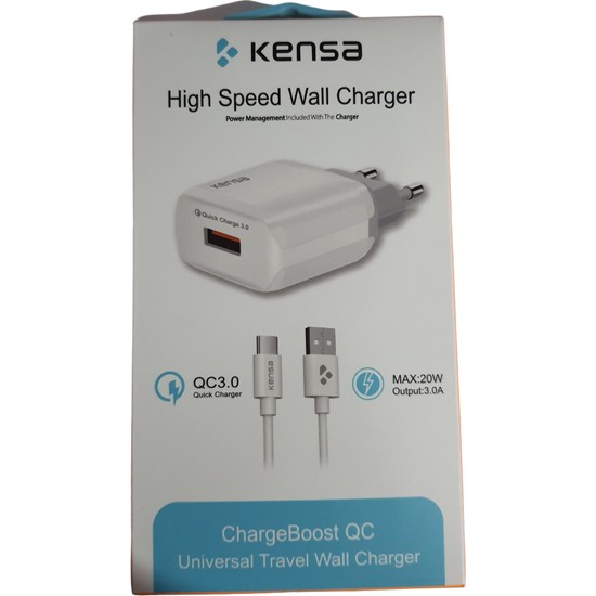 Kensa 3.0A 20W UsbC Şarj Başlığı Hızlı Şarj Quick Şarj Özellikli Şarj