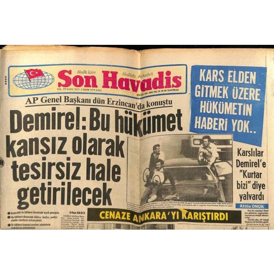 Gökçe Koleksiyon Son Havadis Gazetesi 2 Ekim 1979 Film Fiyatı