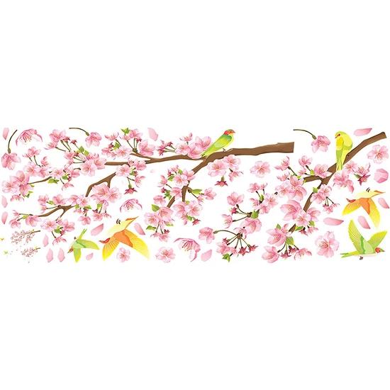 Jarke Saksağan Şeftali Çiçeği Dalları Duvar STICKER-30*90CM Sola Bakan (Yurt Dışından)