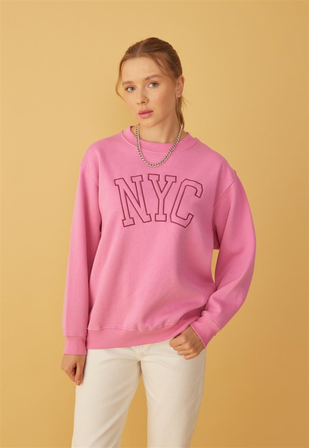 Tubia Kadın Somon Renk Oslo Baskılı Oversize Sweatshirt görsel 7