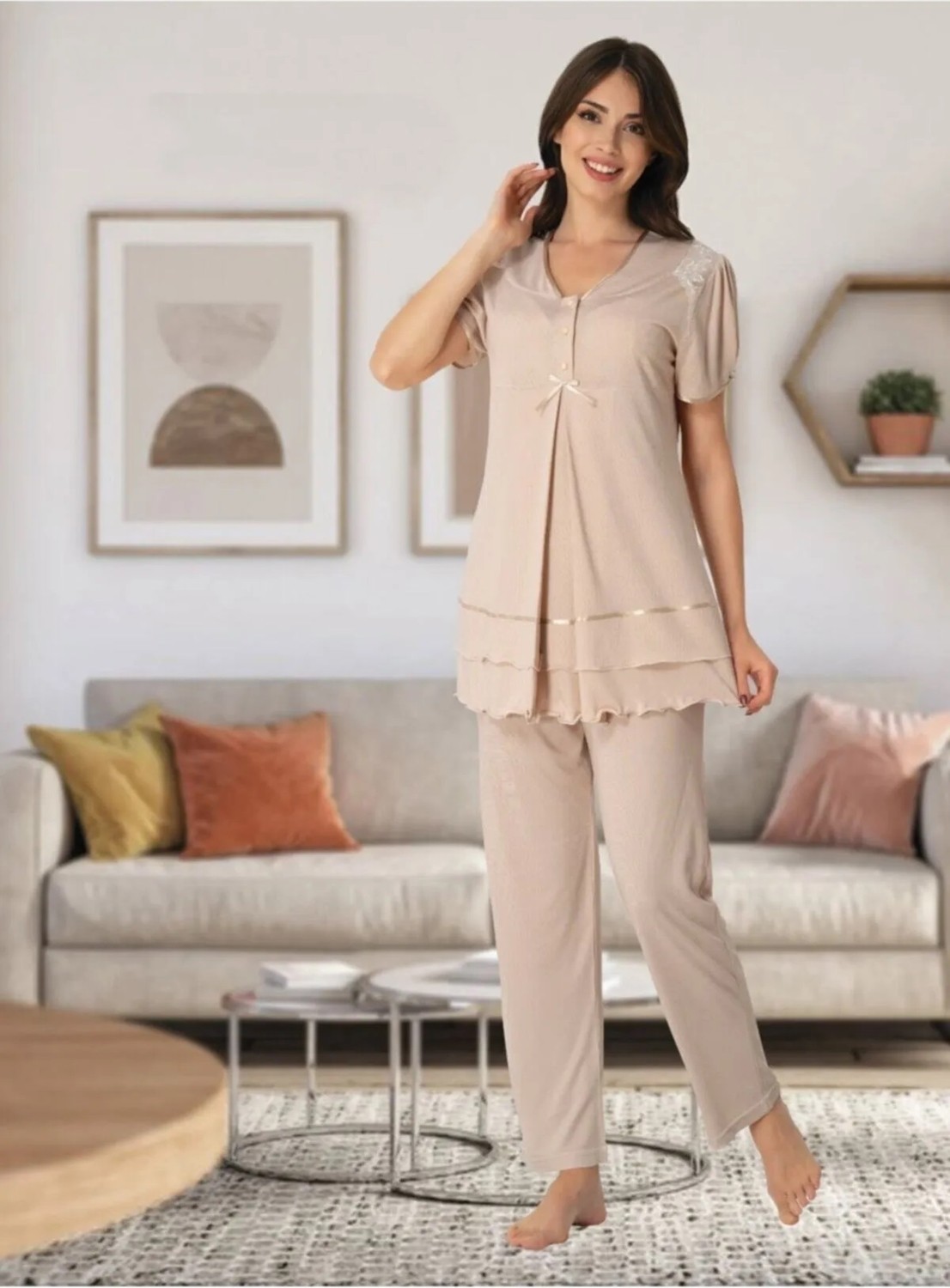 Effort t Lohusa Pijama Takımı Ekru - 8022