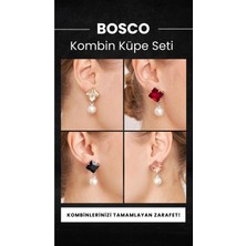 Furtek Aksesuar Kadın Bosco Model 4 Renk 4'lü Gümüş Kaplama Abiye Elbise Kombin Günlük Zirkon Taşlı Incili Küpe Seti