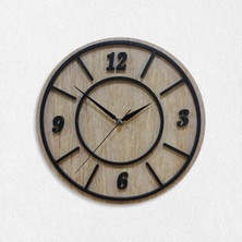 CajuArt Yuvarlak Ahşap Desenli Kabartma Modern Ev Ofis Duvar Saati