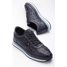 Dilimler Ayakkabı Deri Baskılı Deri Tokalı Lacivert Erkek Casual Ayakkabı