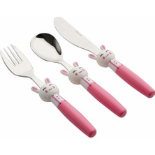 Porland Mini Rabbit Pembe Çocuk Çatal Kaşık Bıçak Takım 3 Parça