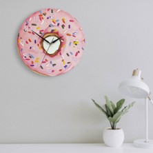 CajuArt Dekoratif Pembe Donut Yuvarlak Ahşap Duvar Saati