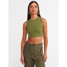 Dilvin 30125 Crop Top-Haki