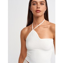 Dilvin 10370 Boyundan Bağcıklı Triko Bustiyer-Ekru