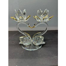 Peramari Dekoratif Kristal Cam Ikili Lotus Kuğulu Kalp Şamdan Gold