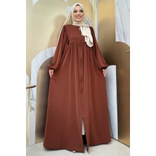 Bym Fashion Kol Büzgü Detay Fermuarlı Salaş Ferace 6006 Kahverengi