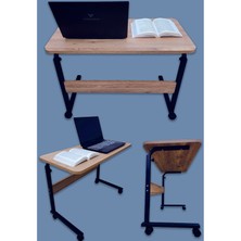 Montesev Yükseklik Ayarlı Laptop Sehpası ve Çalışma Masası - Atlantik Çam Tekerli 80X40 Oval Kenar