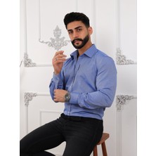 Akşahin Collection BUZ MAVİ PAMUKLU REGULAR FİT DÖRT MEVSİM HEDİYE KUTULU UZUN KOLLU ERKEK GÖMLEK