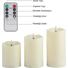 Yenilzd Alevsiz Titreyen LED Mum Dekoratif 3 Lü Set Kumandalı