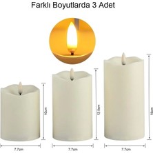 Yenilzd Alevsiz Titreyen LED Mum Dekoratif 3 Lü Set Kumandalı