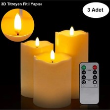 Yenilzd Alevsiz Titreyen LED Mum Dekoratif 3 Lü Set Kumandalı