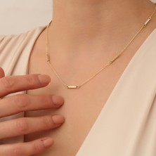 Nox Jewelry 14 Altın Kaplama Çubuk Bar Detaylı Modern Günlük Gümüş Kadın Kolye - CN00153